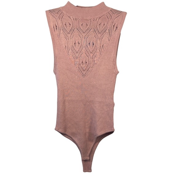 Free People Tops - NWOT Free People Pastel Pink Tank Bodysuit Cottagecore Mock Neck Boho Whimsigoth